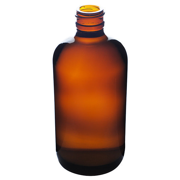 8OZ AMBER BOSTON ROUND GLASS BOTTLE - 24-400 NECK