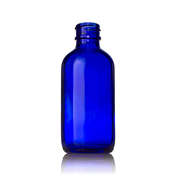 2OZ COBALT BLUE BOSTON ROUND GLASS BOTTLE - 20-405 NECK