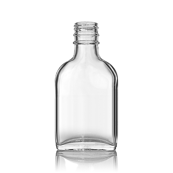 100ML FLINT GLASS FLASK SPIRITS BOTTLE OBLONG - 28-350 NECK