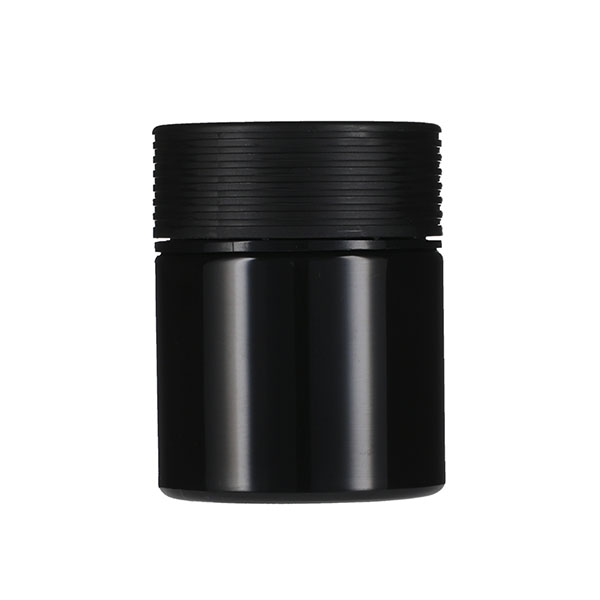 3OZ (90CC) OPAQUE BLACK PET SPIRAL CR JAR WITH BLACK TAMPER EVIDENT BREAK-OFF BAND CLOSURE