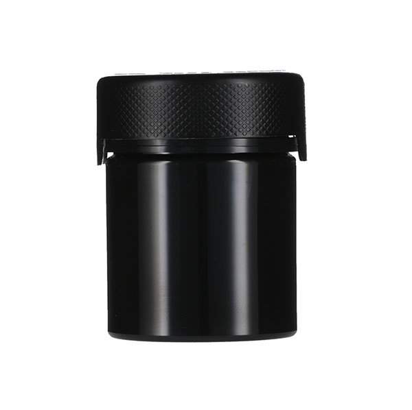 3OZ (90CC) OPAQUE BLACK PET AVIATOR CR JAR WITH BLACK TAMPER EVIDENT BREAK-OFF BAND CLOSURE