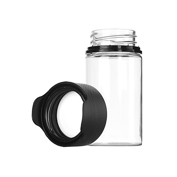 60ML CLEAR PET AVIATOR CR CYLINDER WITH BLACK TAMPER EVIDENT BREAK-OFF BAND CLOSURE-detail image