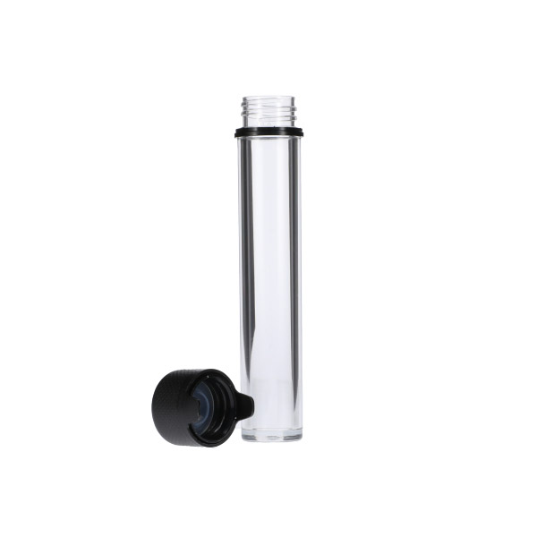 100MM CLEAR PET AVIATOR CR TUBE FLAT BOTTOM WITH BLACK TAMPER EVIDENT BREAK-OFF BAND CLOSURE-detail image