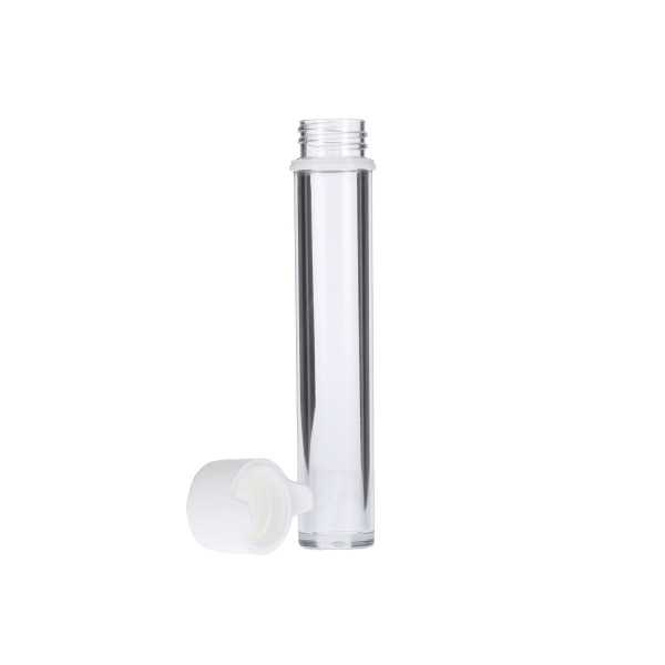 100MM CLEAR PET AVIATOR TUBE FLAT BOTTOM WITH WHITE TAMPER EVIDENT BREAK-OFF BAND CLOSURE-detail image