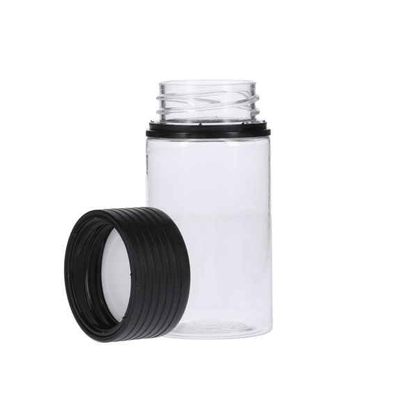 60ML CLEAR PET MINI SPIRAL CR BOTTLE WITH BLACK TAMPER EVIDENT BREAK-OFF BAND CLOSURE-detail image