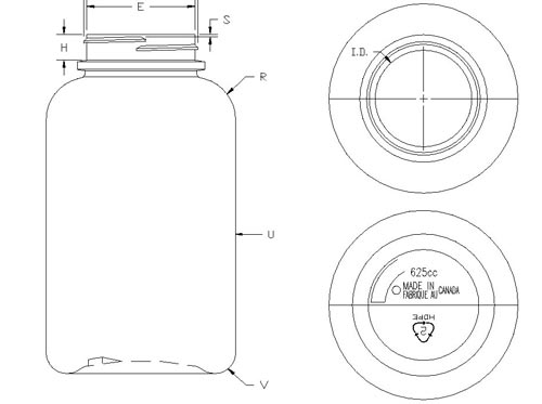 625CC WHITE PHARMA ROUND HDPE WITH 53-400 NECK FINISH