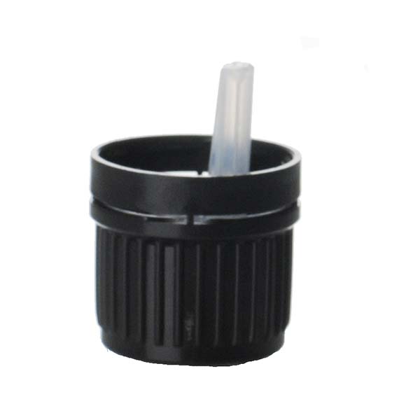 18-DIN BLACK RIB SIDE / MATTE TOP PP TAMPER EVIDENT CAP WITH VERTICAL DROPPER 0.6 ORIFICE-detail image