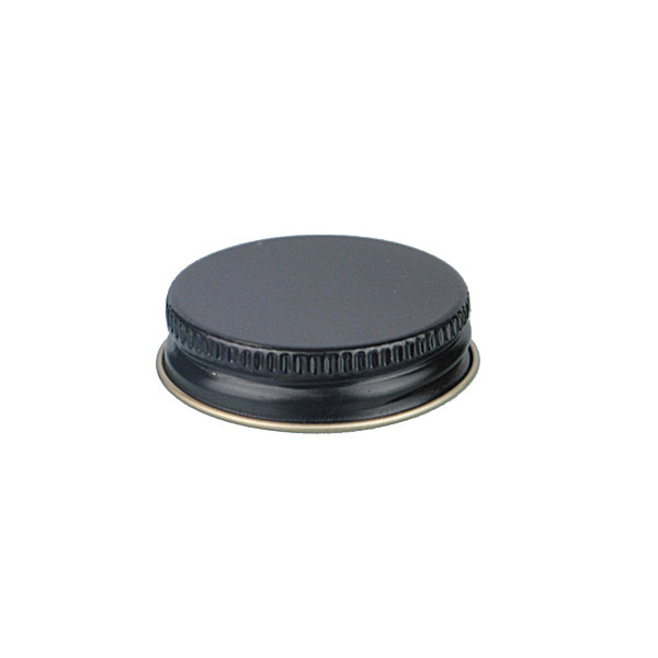 38-400 BLACK THREADS AND KNURLED EDGE TIN PLATE METAL SCREW CAP - HS035 PRINTED "SFYP" LINER