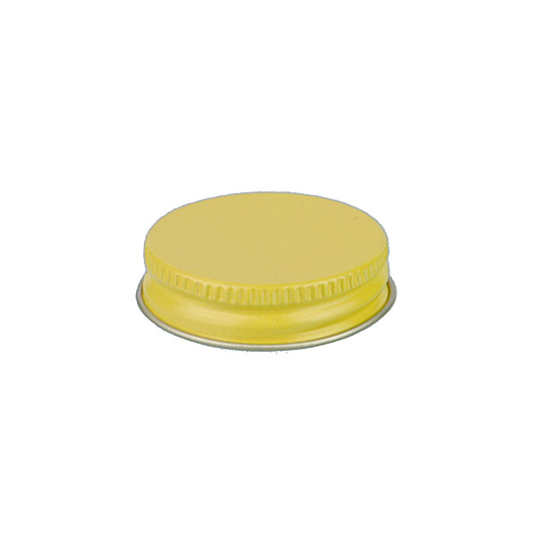 38-400 YELLOW THREADS AND KNURLED EDGE TIN PLATE METAL SCREW CAP - PLASTISOL LINER