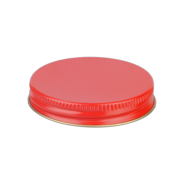 58-400 RED THREADS AND KNURLED EDGE TIN PLATE METAL SCREW CAP - HS035 PRINTED "SFYP" LINER