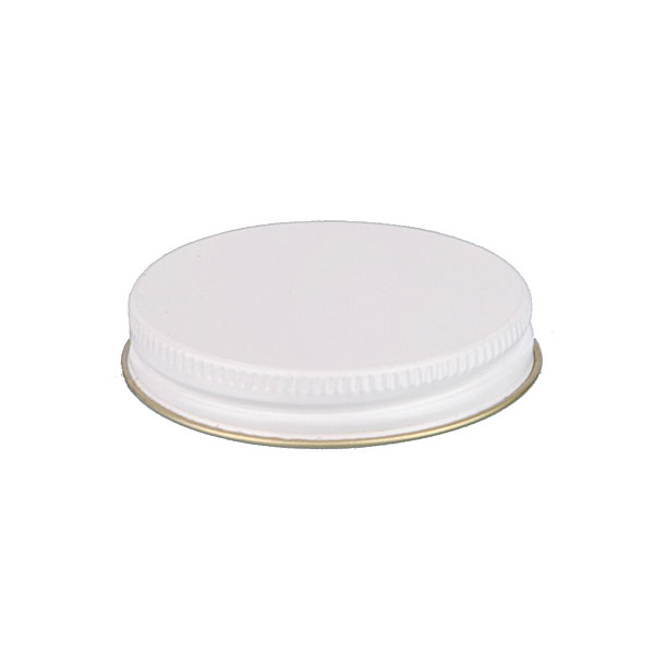 58-400 WHITE THREADS AND KNURLED EDGE TIN PLATE METAL SCREW CAP - PULP AND ALUMINUM LINER