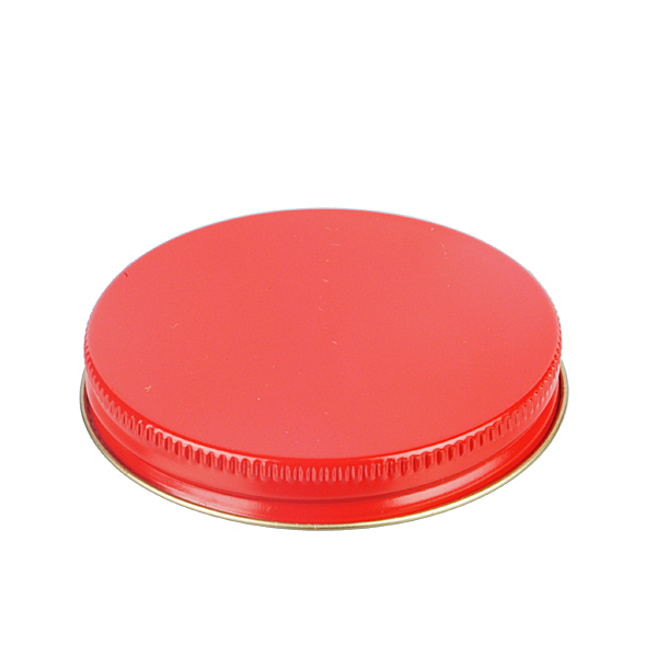 70-400 RED THREADS AND KNURLED EDGE TIN PLATE METAL SCREW CAP - HS035 PRINTED "SFYP" LINER