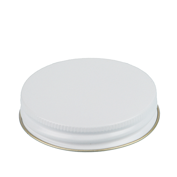 70-G WHITE THREADS AND KNURLED EDGE TIN PLATE METAL SCREW CAP - PULP AND VINYL LINER