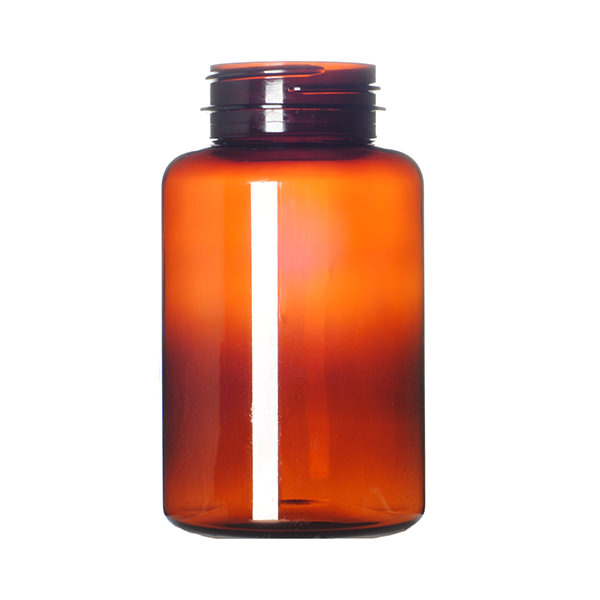 250CC AMBER PET WIDE MOUTH ROUND PLASTIC BOTTLE - 45-400 NECK