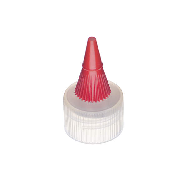 24-410 NATURAL FINE RIB SIDE LONG SPOUT CAP WITH SHORT RIBBED RED OVER CAP