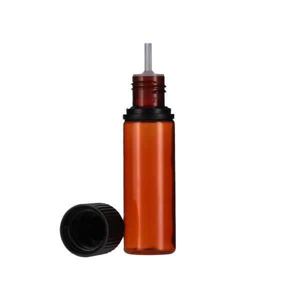 15ML TRANSLUCENT AMBER PET UNICORN BOTTLE WITH BLACK CR TAMPER EVIDENT BREAK-OFF BAND CLOSURE-detail image