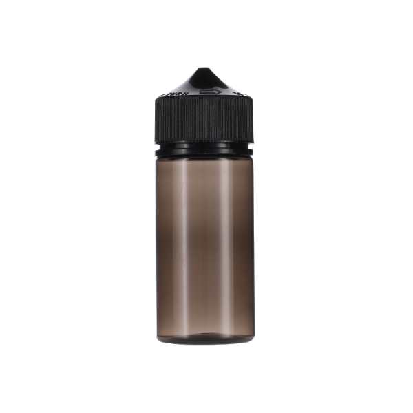 100ML TRANSLUCENT BLACK PET UNICORN BOTTLE WITH BLACK CR TAMPER EVIDENT BREAK-OFF BAND CLOSURE