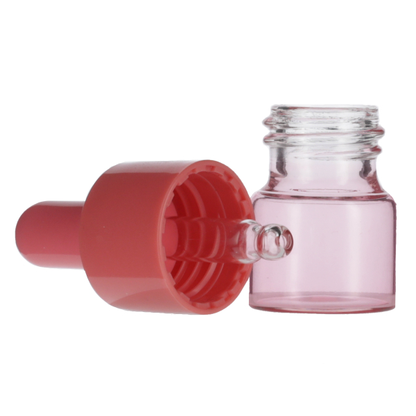 5ML CORAL PINK SPRAY GLASS 20-410 CORAL PINKSILICON BULB PP COLLAR 36MM X 7MM GLASS PIPETTE 2MM ORIFICE-detail image