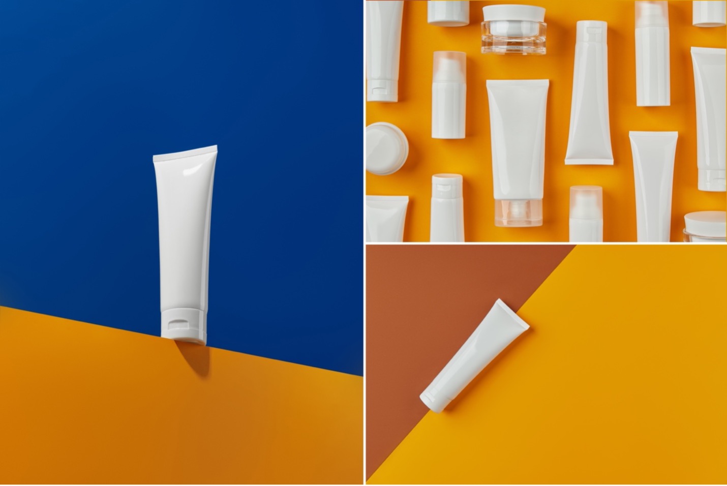 Three images of white tubes